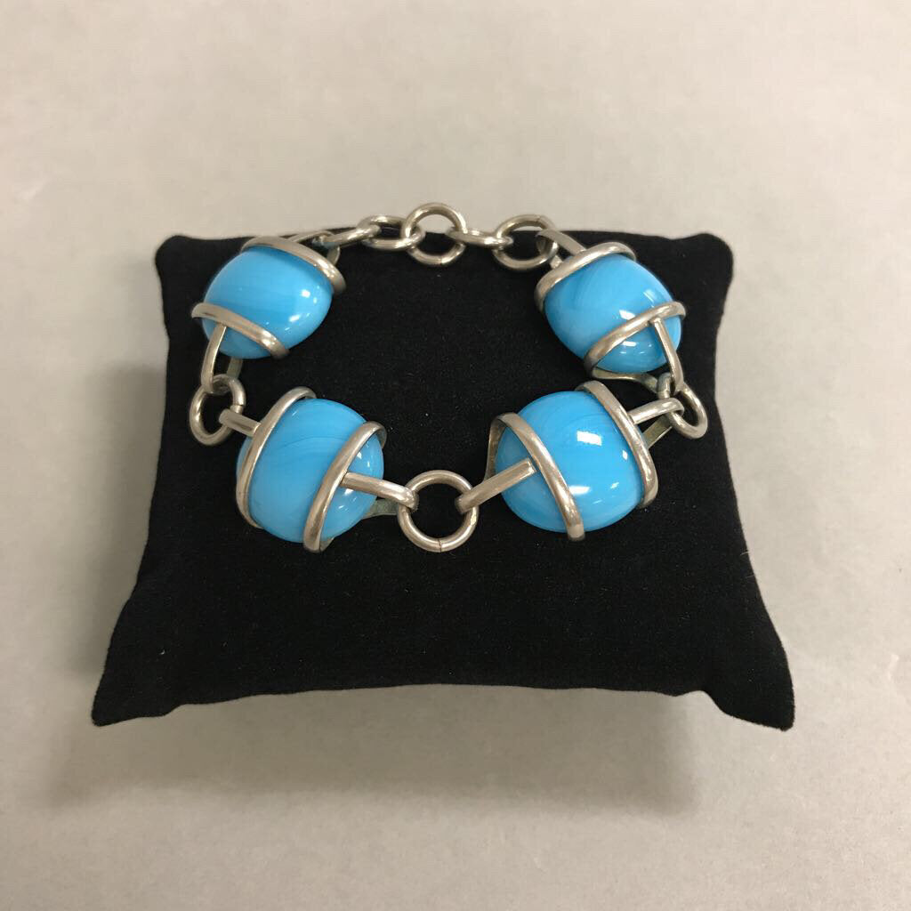 Sterling Wrapped Blue Marbles Bracelet