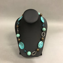 Load image into Gallery viewer, Turquoise Shell Brass Silvertone Bead Long Necklace
