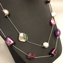 Load image into Gallery viewer, Purple Shell Silvertone Layered Beaded Necklace
