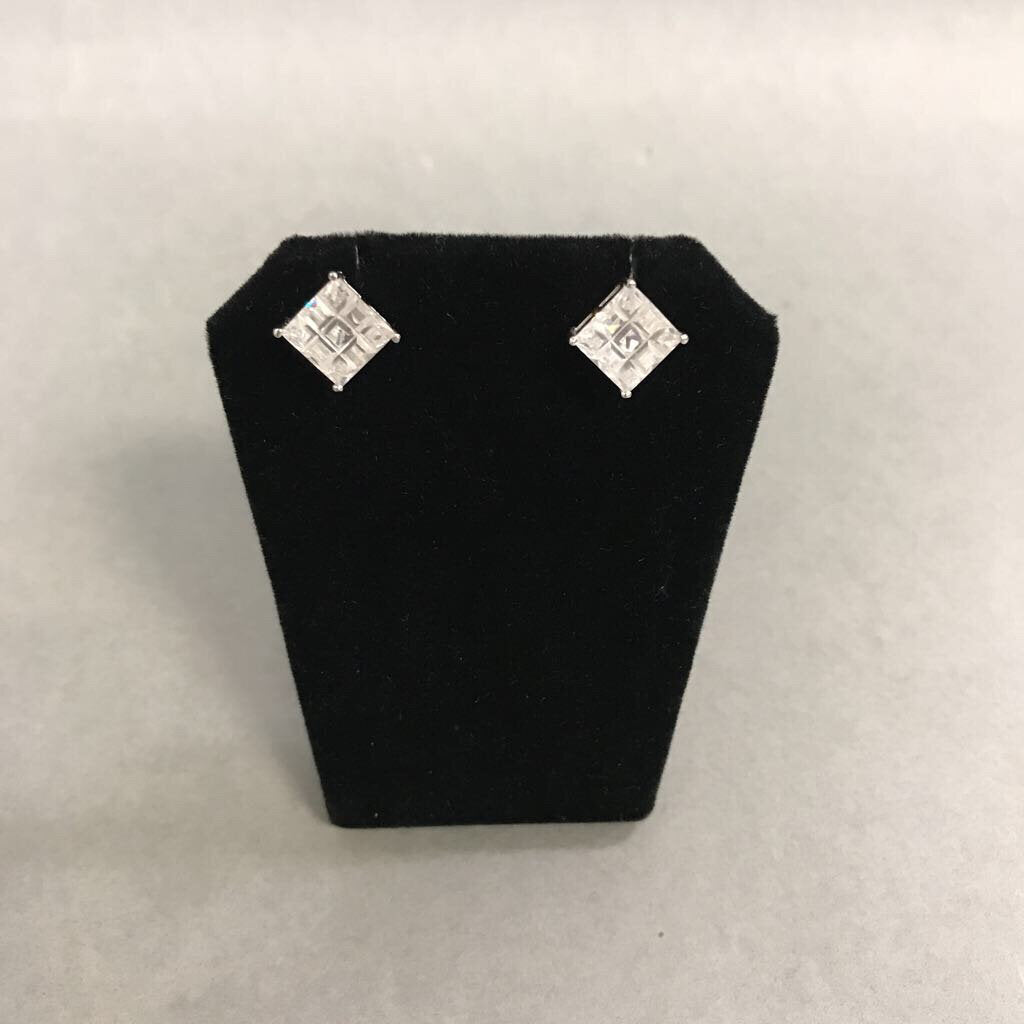 Sterling Crystal Cube Stud Earrings