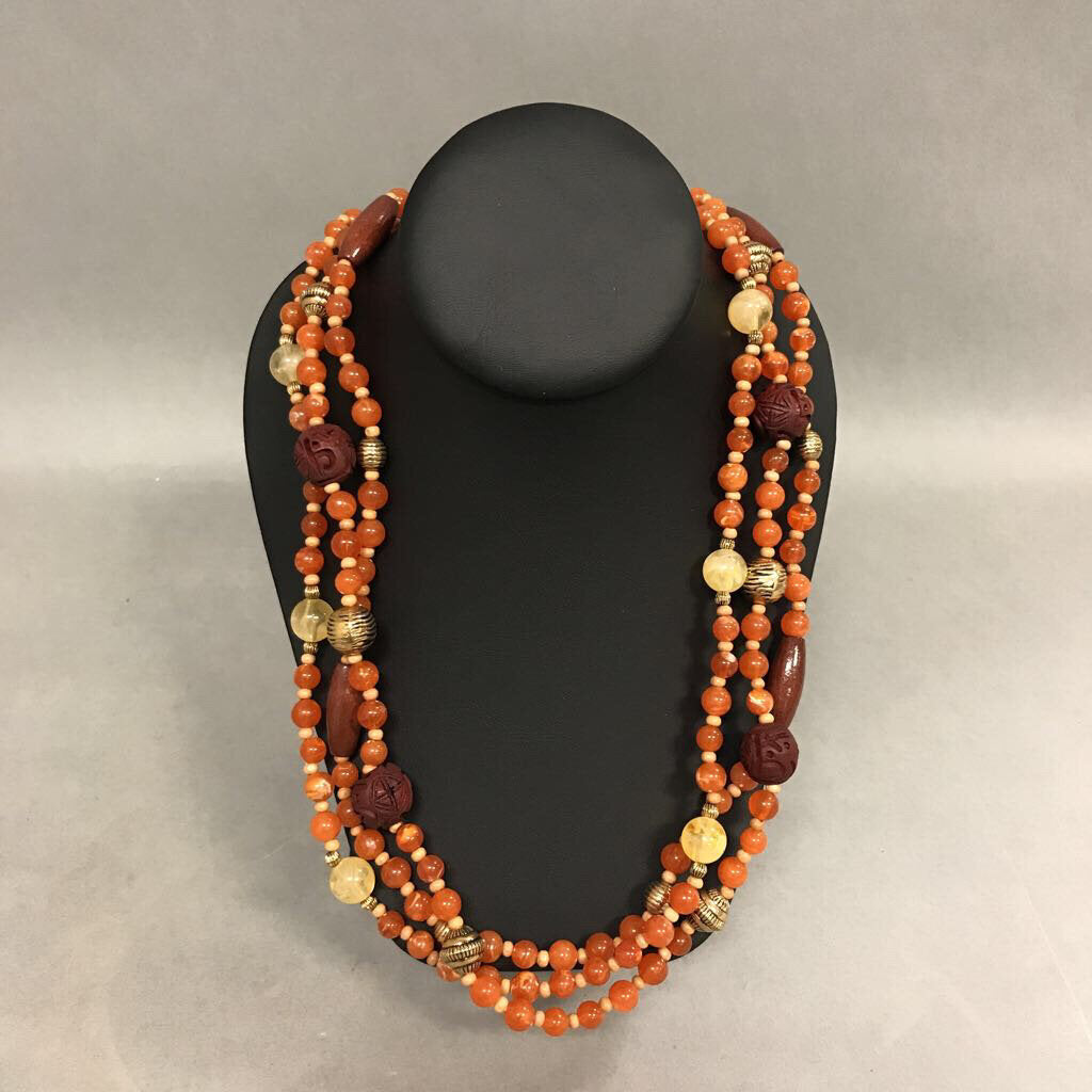 Avon Layered Orange Goldtone Necklace