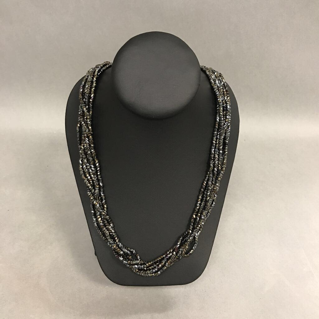 Black Metallic Layered Beaded Necklace