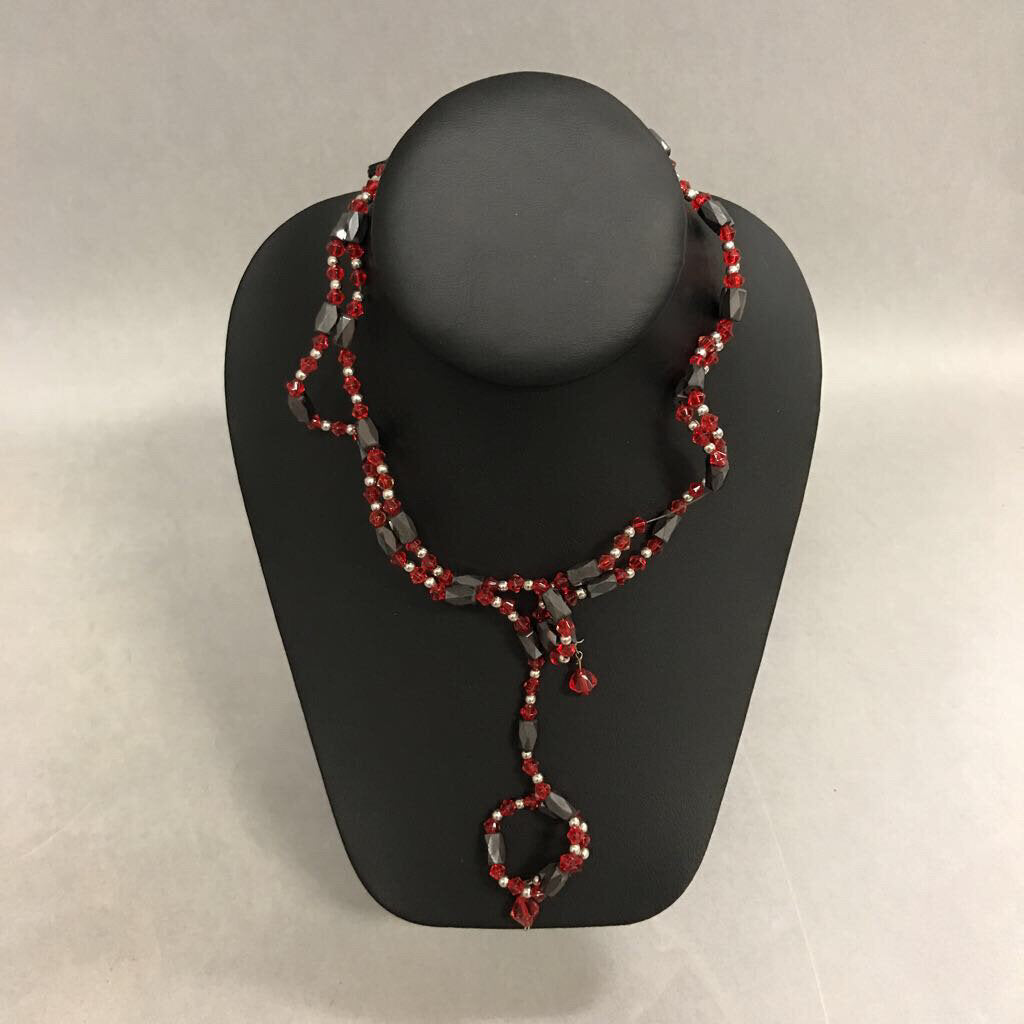 Red Glass Hematite Magnetic Beaded Necklace