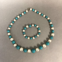 Load image into Gallery viewer, Faux Turquoise &amp; Pearl Graduated Bead Necklace &amp; Bracelet Set
