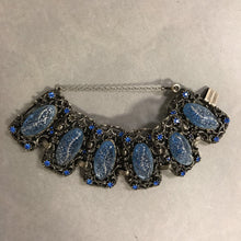 Load image into Gallery viewer, Vintage Selro Silvertone Blue Glitter Resin Rhinestone Bracelet
