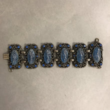 Load image into Gallery viewer, Vintage Selro Silvertone Blue Glitter Resin Rhinestone Bracelet
