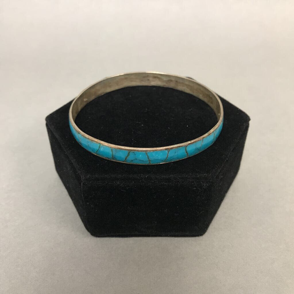 Sterling Cracked Turquoise Bangle Bracelet (AS-IS)