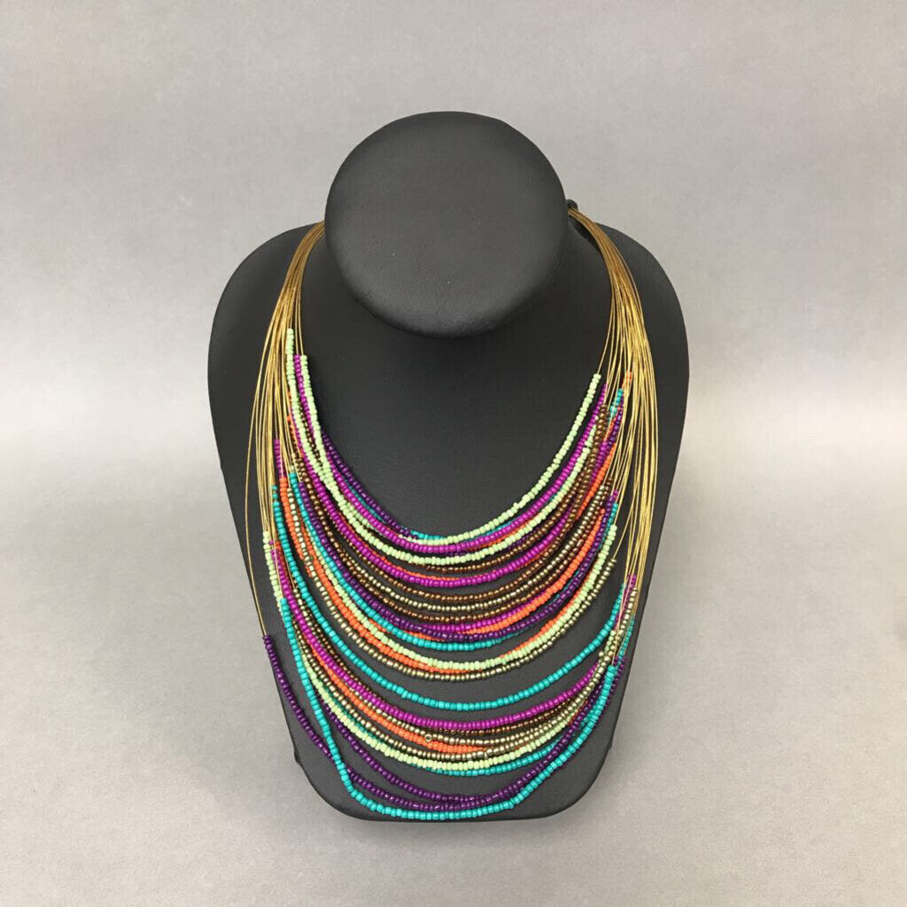 Layered Multicolor Seed Bead Wire Necklace