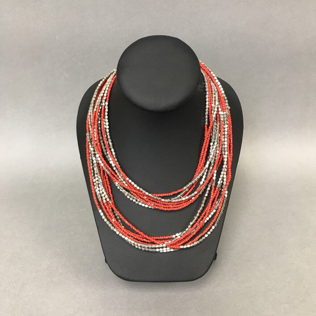 Long Layered Seed & Silver Bead Necklace