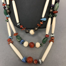 Load image into Gallery viewer, Bone Multi-Stone Silver Triple Strand Necklace
