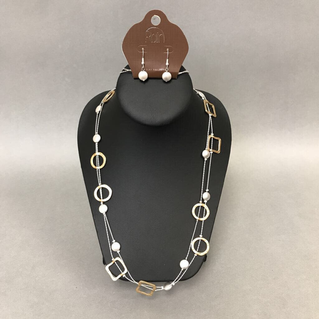 Rain Silvertone/Goldtone Necklace & Earrings Set