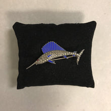 Load image into Gallery viewer, Sterling Marcasite Enamel Marlin Pin
