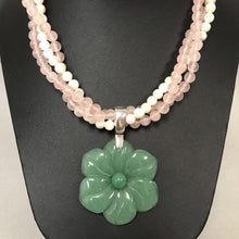 Load image into Gallery viewer, Rose Quartz MOP Beaded Layered Necklace w/ Interchangeable Carved Stone Pendants
