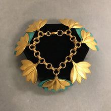 Load image into Gallery viewer, Vintage Goldtone Turquoise Patina Leaf Statement Necklace &amp; Bracelet Set
