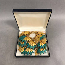 Load image into Gallery viewer, Vintage Goldtone Turquoise Patina Leaf Statement Necklace &amp; Bracelet Set
