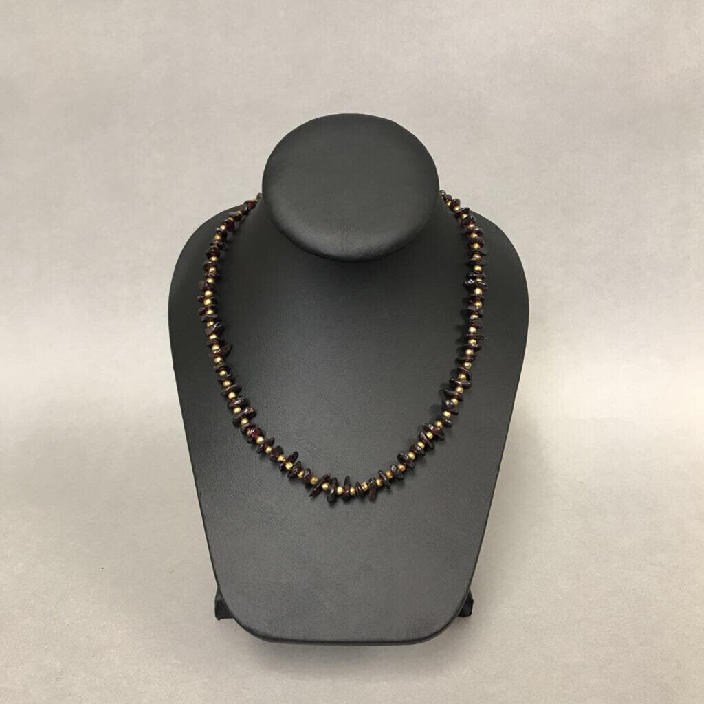 Garnet Chunk Brass Bead Necklace