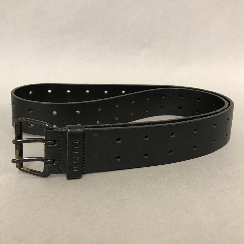 Miu Miu Black Leather Double Perforated Belt sz 36