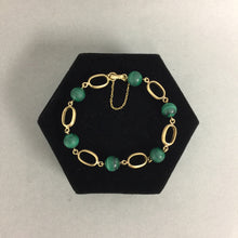 Load image into Gallery viewer, 14K Gold Oval Link Malachite Bead Bracelet (15.2g)
