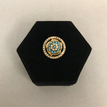 Load image into Gallery viewer, Vintage Goldtone Faux Pearl Turquoise Resin Pin
