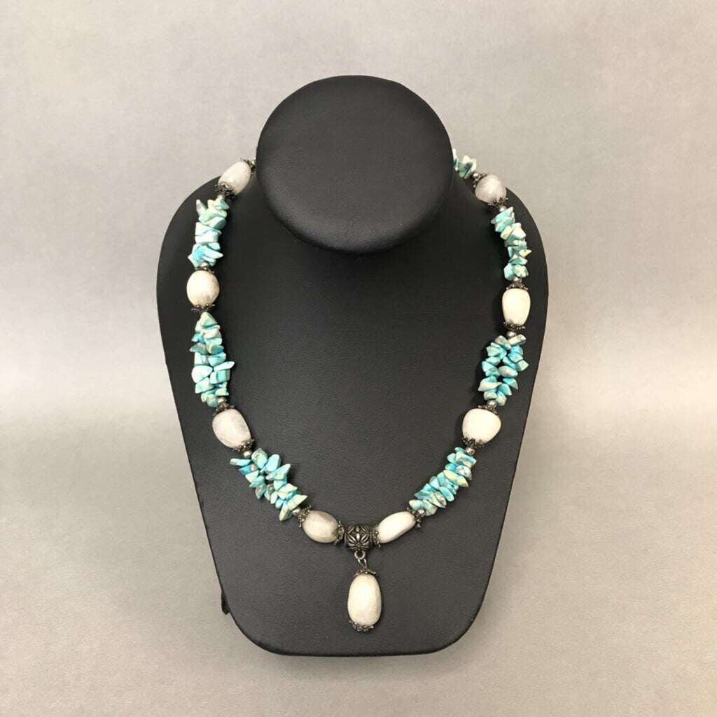 Sterling Dyed Turquoise Moonstone Necklace