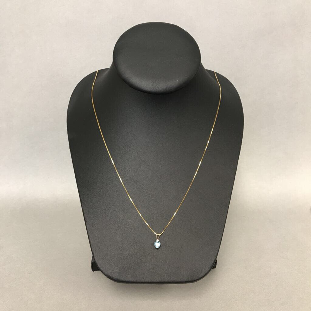 14K Gold Aquamarine, Diamond Necklace (1.5g)
