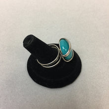 Load image into Gallery viewer, Sterling Teal Glass Wire Wrap Adjustable Ring
