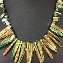 Load image into Gallery viewer, Green &amp; Gold Dyed Shell &amp; Freshwater Pearl Necklace
