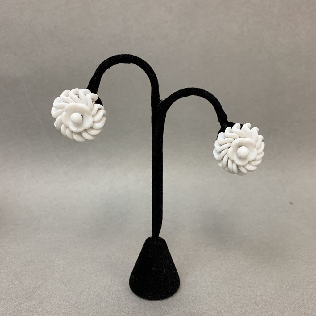 Vintage W German Milk Glass Flower Cluster Screw Earrings