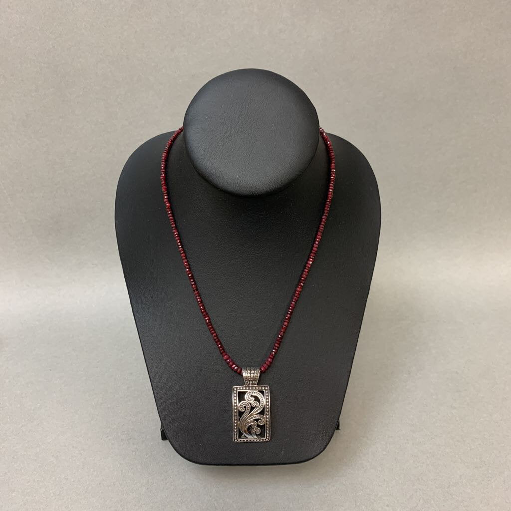 Sterling Pendant on Faceted Garnet Bead Necklace
