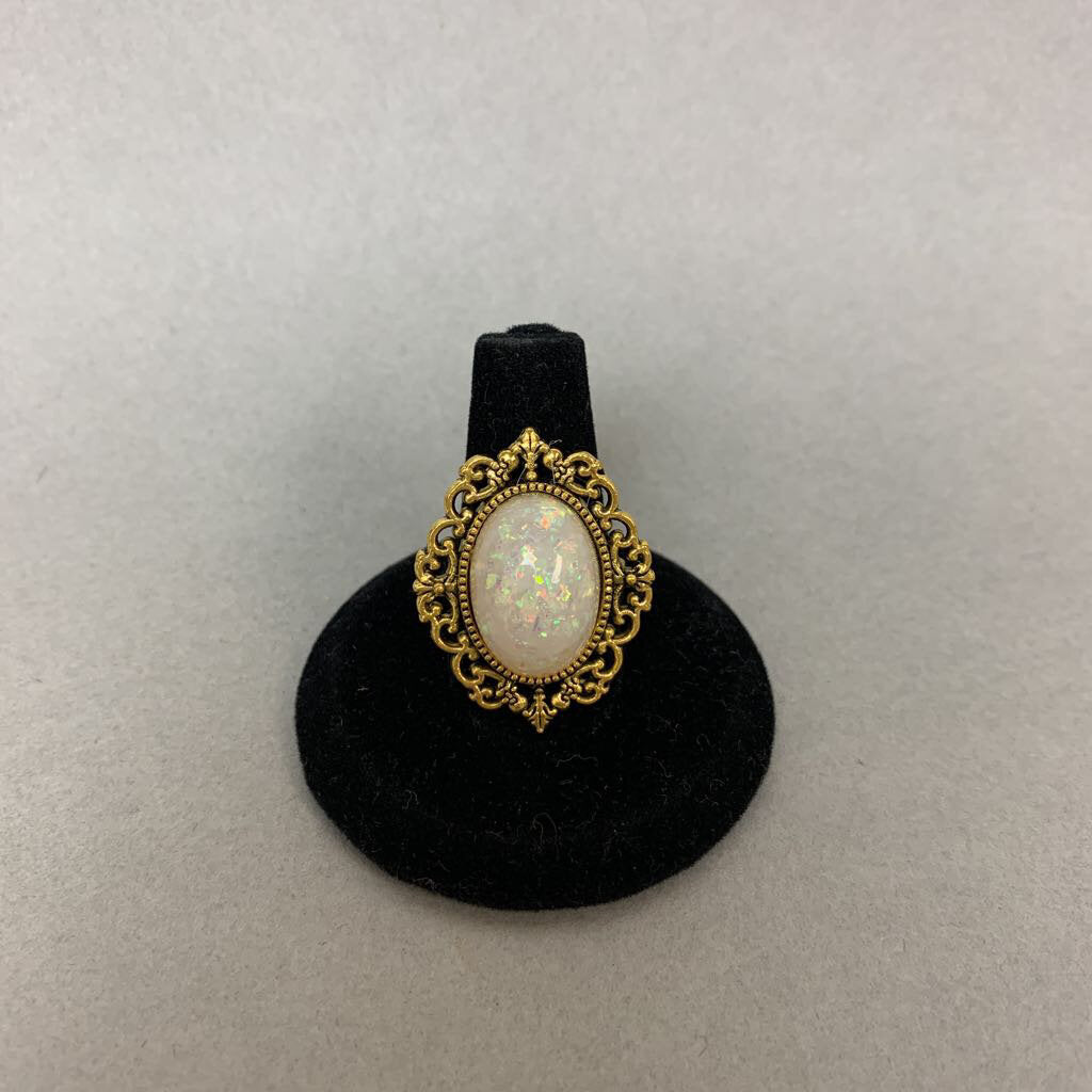 Mooncalf Handmade Goldtone Faux Opal Adjustable Ring