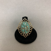 Load image into Gallery viewer, Mooncalf Handmade Recycled Vintage Turquoise Resin Ornate Setting Adjustable Ring
