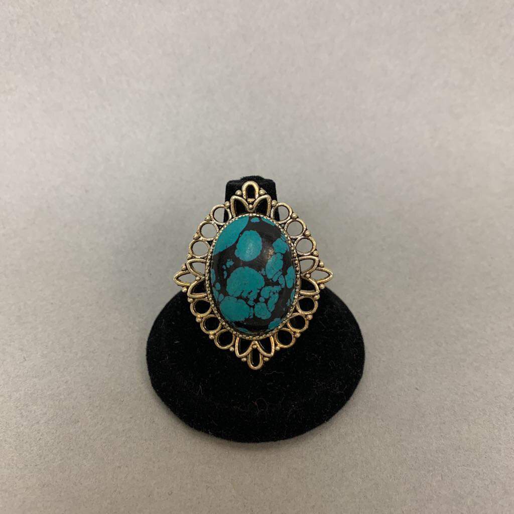 Mooncalf Handmade Faux Turquoise Ornate Setting Adjustable Ring