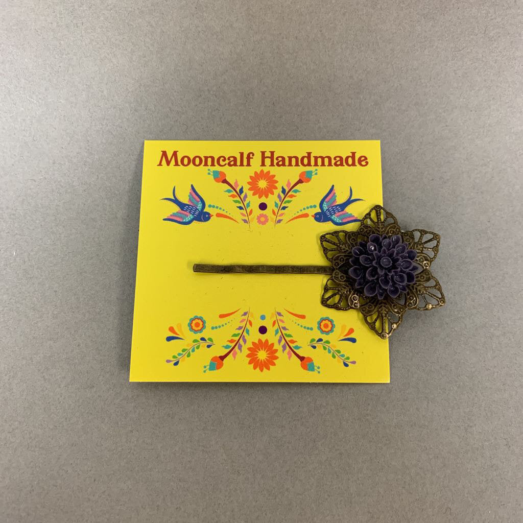 Mooncalf Handmade Brass Filigree Resin Flower Hair Pin
