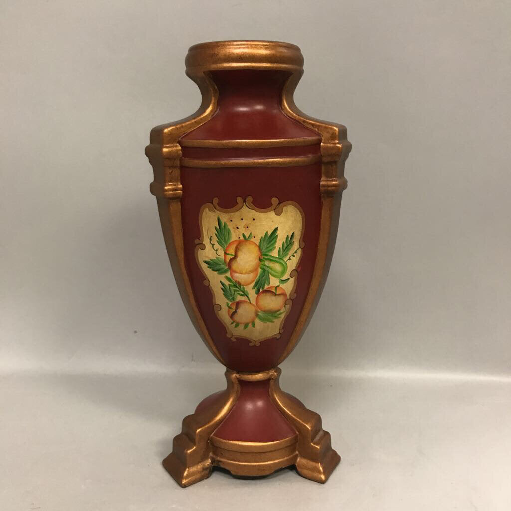 Red & Gold Decorative Fruit Motif Vase (16