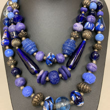 Load image into Gallery viewer, Vintage Layered Blue Glass Art Bead Statement Necklace
