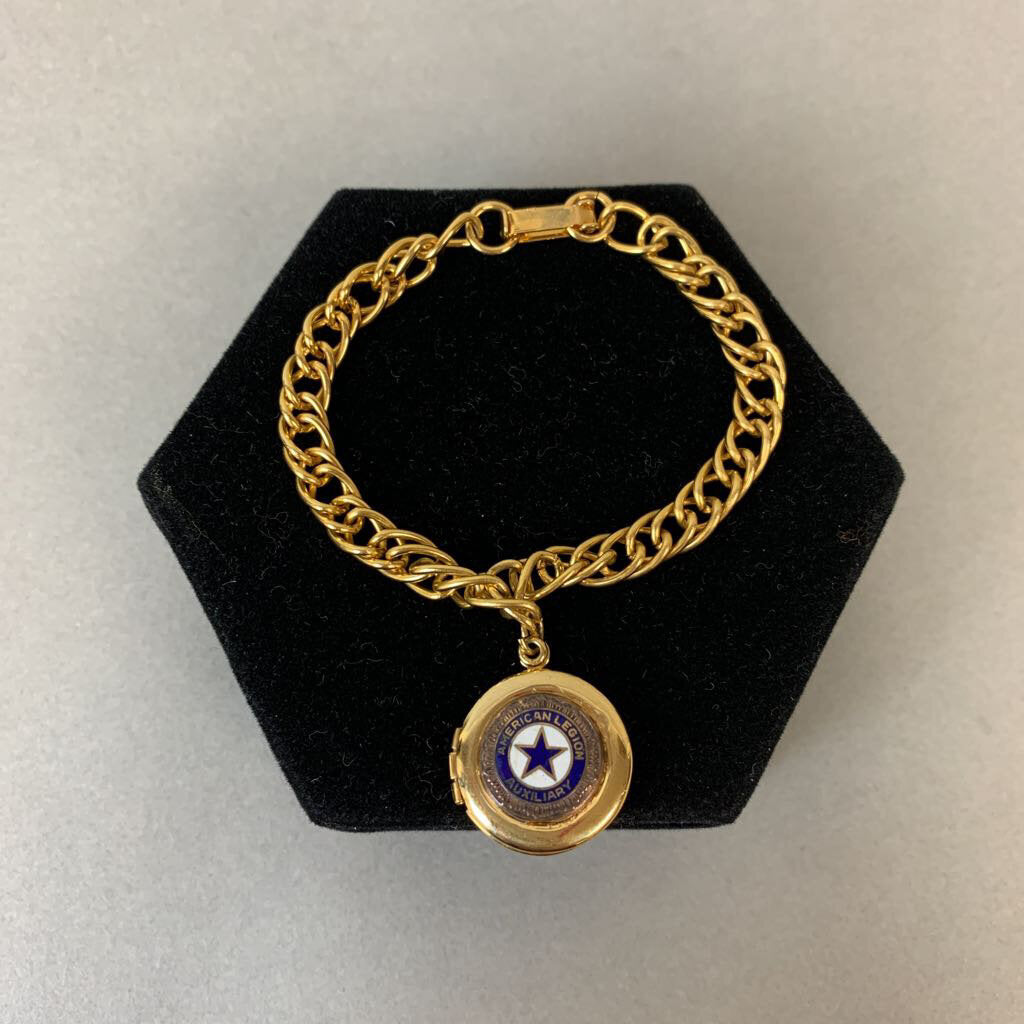 Vintage American Legion Goldtone Locket Charm Bracelet