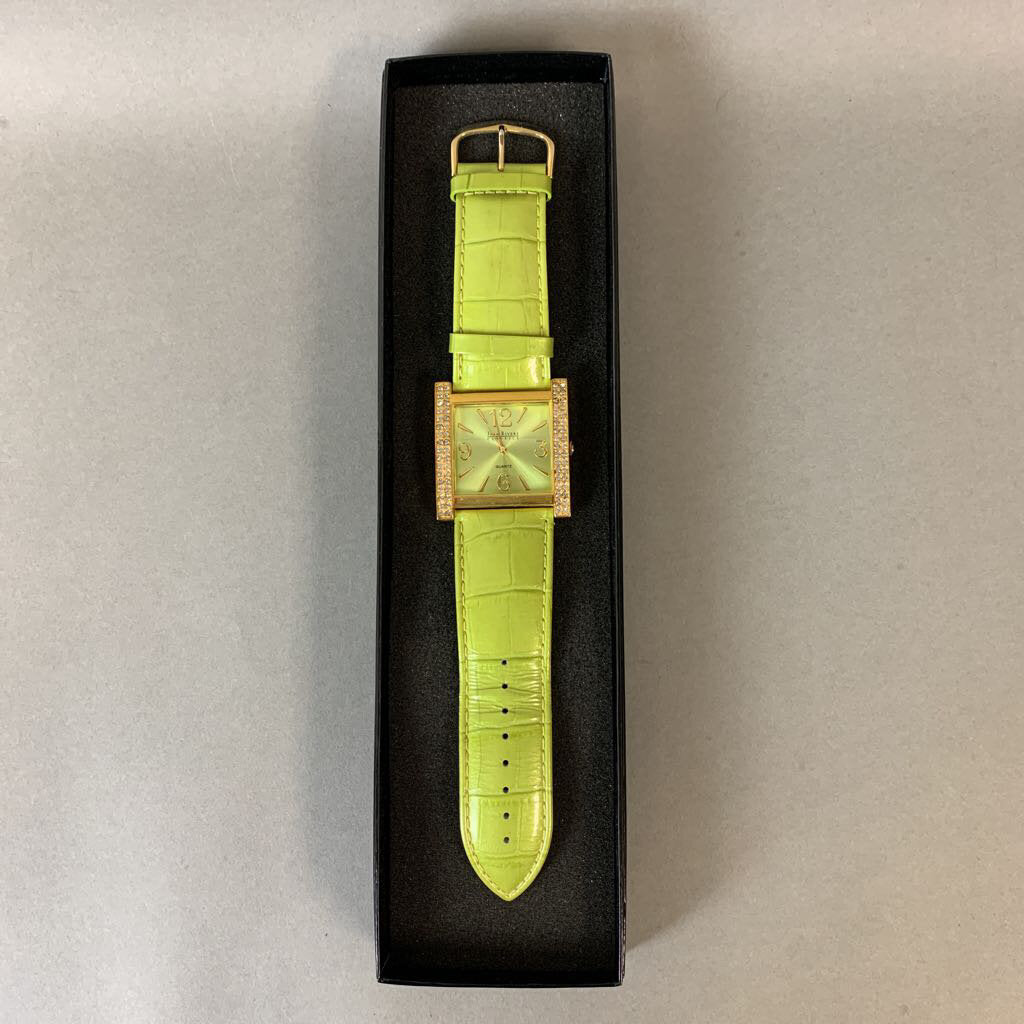 Joan Rivers Classics Pave Green Leather Band Watch (Needs Battery)