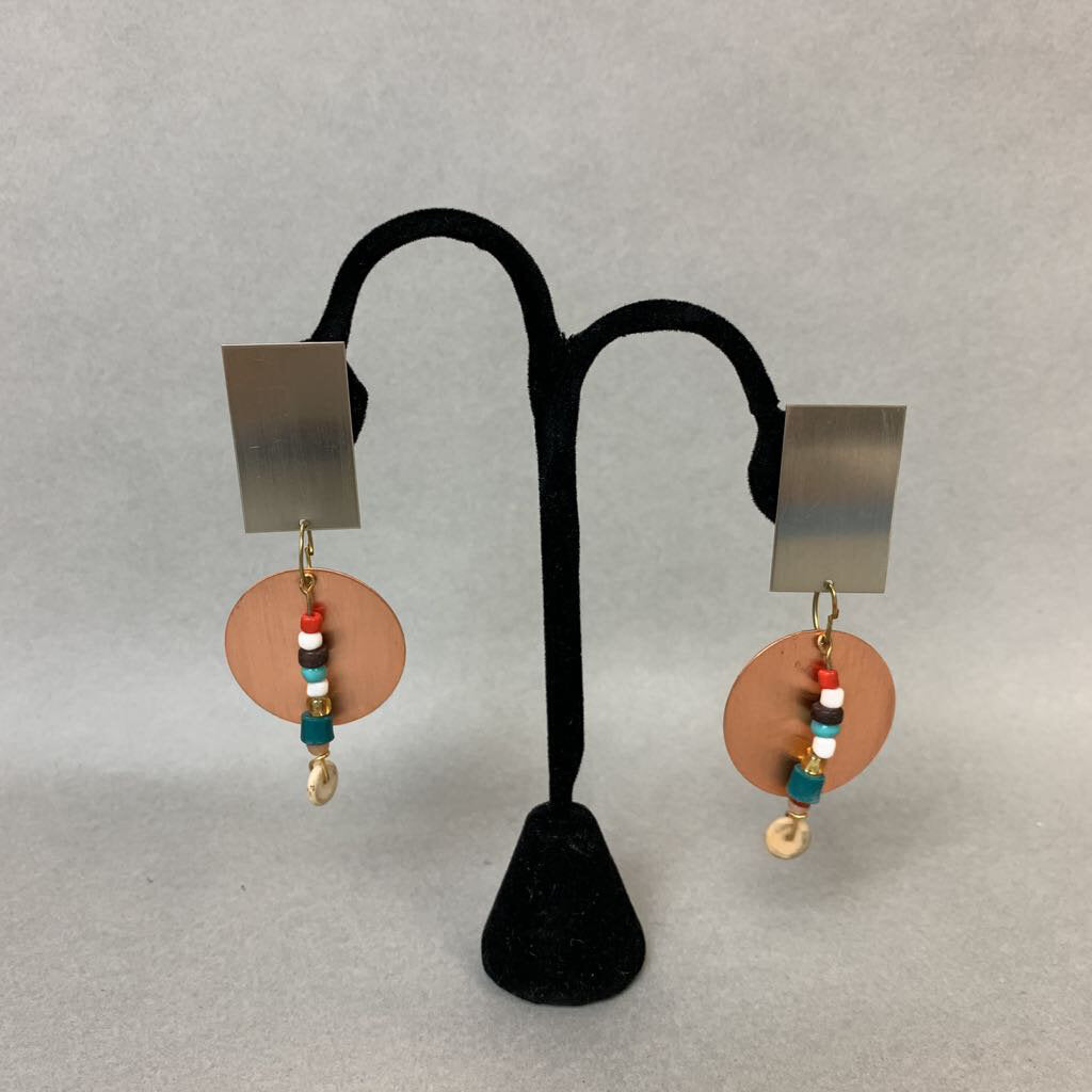 Hour Glass Studio Silver & Copper Beaded Dangle Earrings