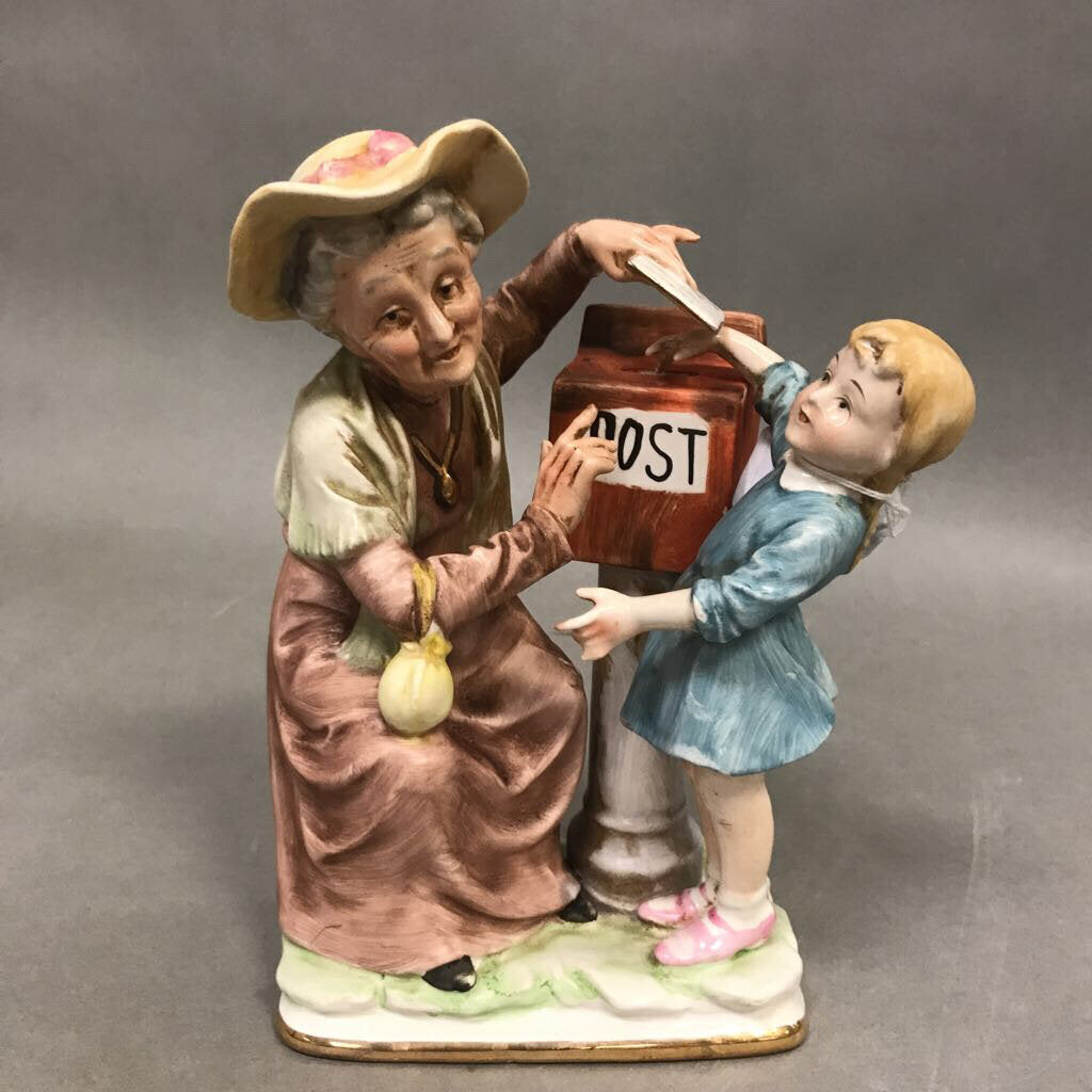 Grandmother & Granddaughter Sending Mail Figurine (~9
