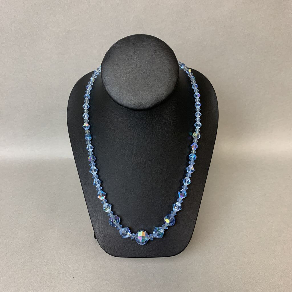 Vintage Blue Faceted Graduated Czech Glass Bead Necklace