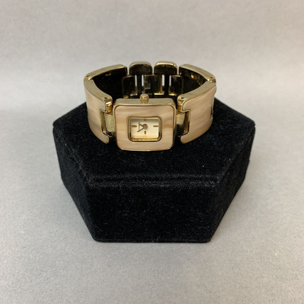 Fossil Square Goldtone Resin Link Women's Watch (Untested, Needs Battery)