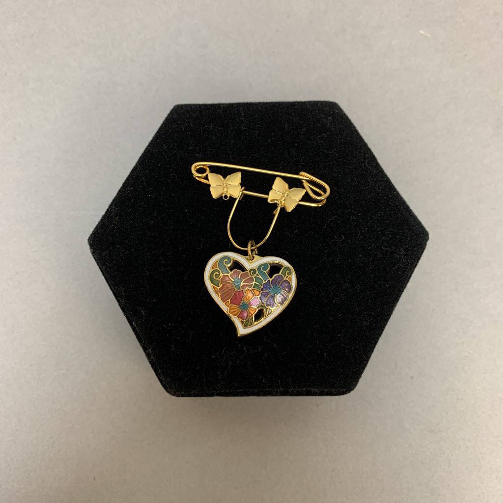 Vintage Cloisonne Heart Drop Pin