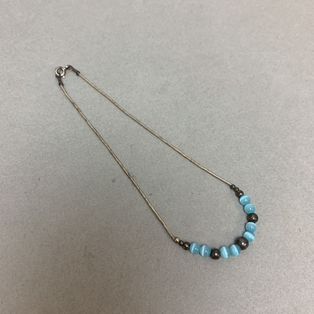 Liquid Sterling Blue Cat's Eye Beaded Anklet