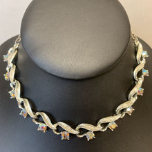 Load image into Gallery viewer, Vintage Gray Iridescent Rhinestone Silvertone Choker Necklace

