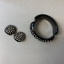 Load image into Gallery viewer, Vintage Weiss MCM Black Lucite Rhinestone Hinged Bangle &amp; Clip Earrings Set

