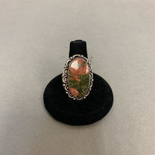 Load image into Gallery viewer, Silver Plated Unakite Oval Ring sz 6
