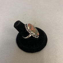 Load image into Gallery viewer, Silver Plated Unakite Oval Ring sz 6
