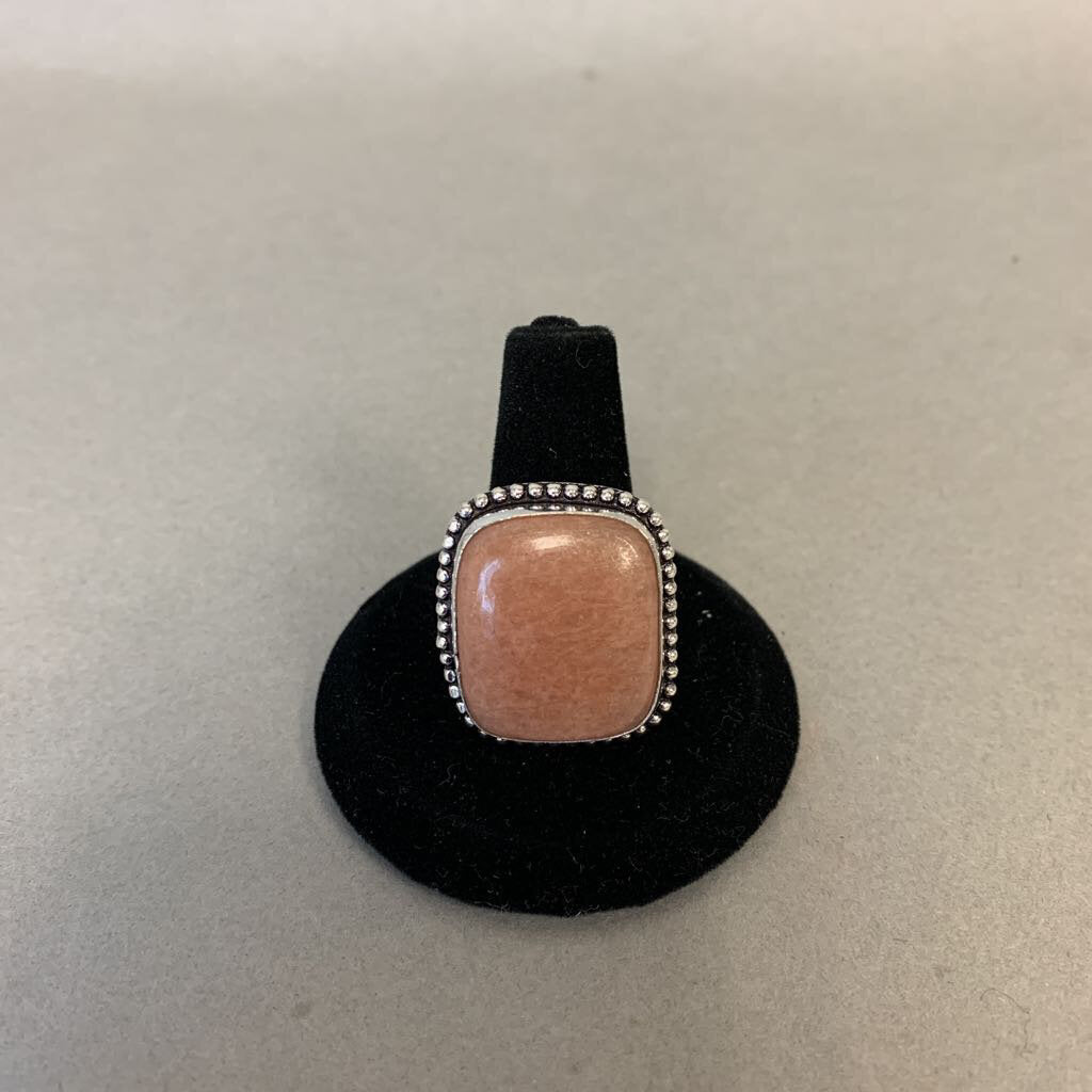 Silver Plated Peach Moonstone Ring sz 8