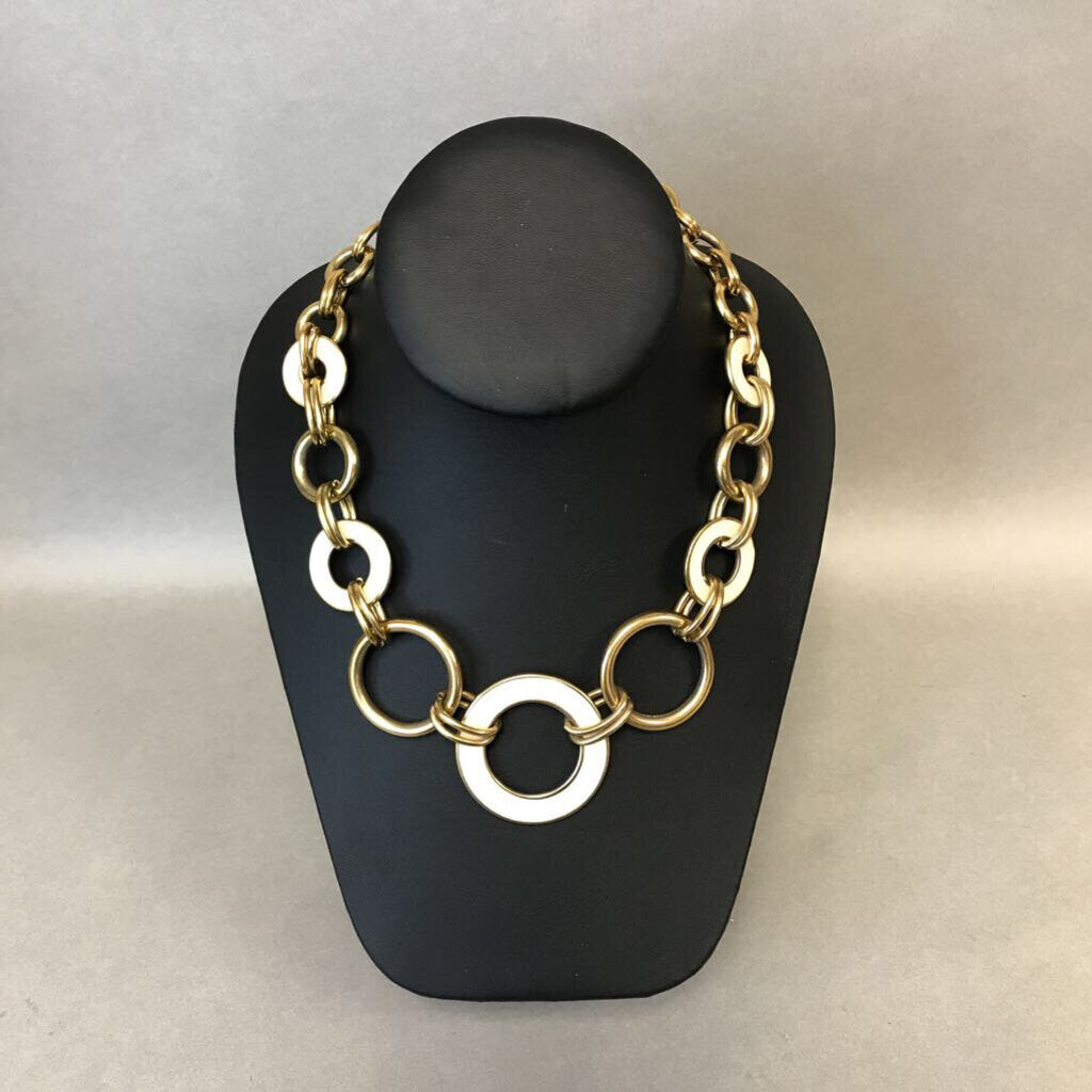 Trifari Goldtone Cream Enamel Interlocking Rings Necklace