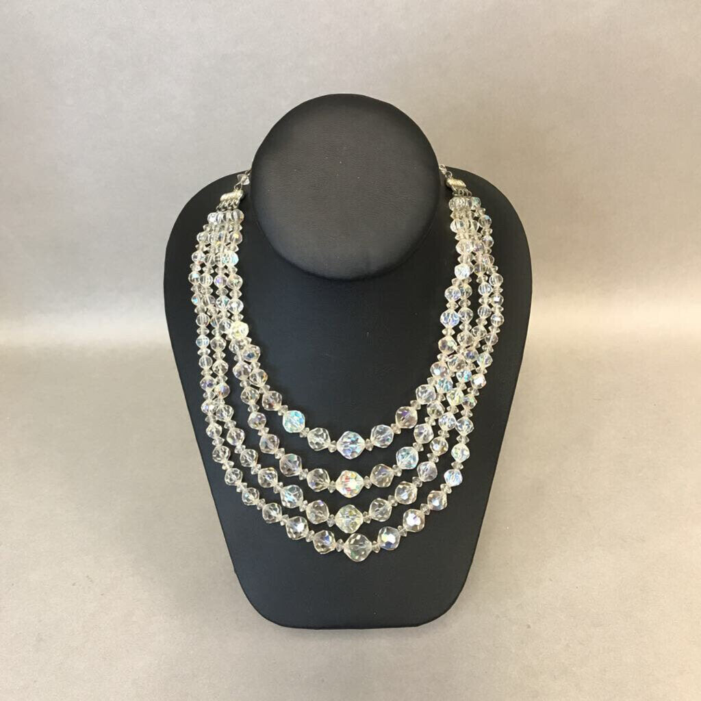 Vintage Clear Iridescent Crystal Bead 4-Strand Necklace